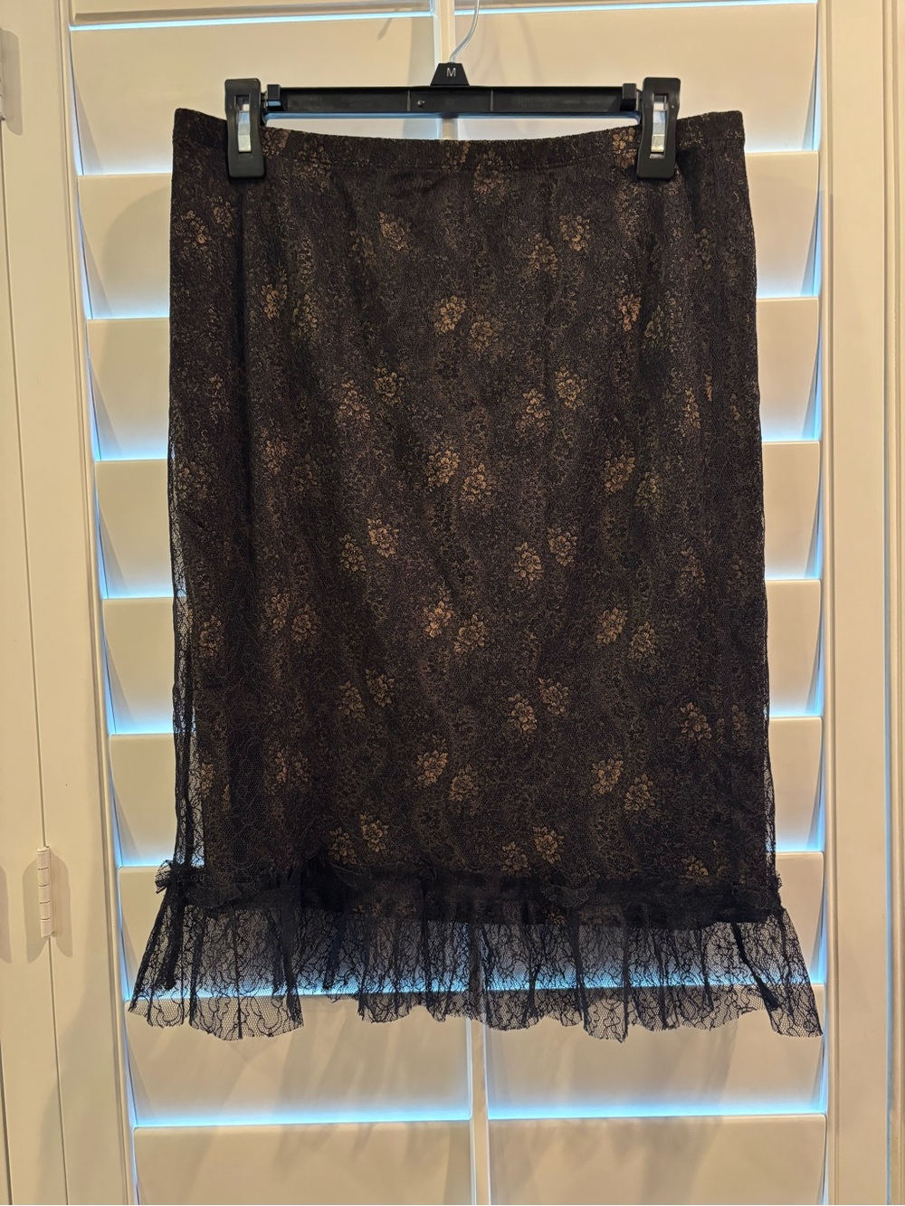 Express Black Lace Pencil Skirt with Ruffle Trim